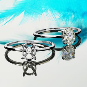 Sterling silver ring blank 6x8mm classic basket prong setting rhodium plated silver ring base. Basket setting ring blank for gemstones or cabochons.
Classic silver ring blank with prong mount for DIY jewelry making.