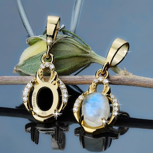Gold Plated Sterling Silver Oval Pendant Blank – Horseshoe CZ Setting (6x8 mm)