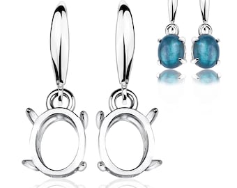 925 Sterling Silver 6x8 mm Earring Blanks – Cabochon Prong Setting Base | Fine Jewelry DIY Findings