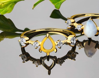 925 Silver Ring Blank Pear 6x8 mm Fine Jewelry DIY Jewelry Gold Plated