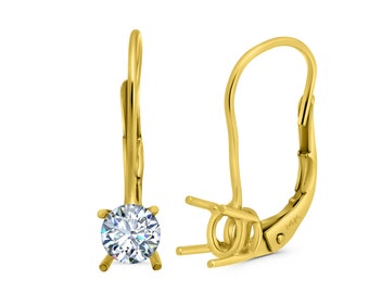 14K Yellow and White Gold Lever Back Earrings, for Diamonds and Faceted Round Gemstones, from 3mm - 7mm