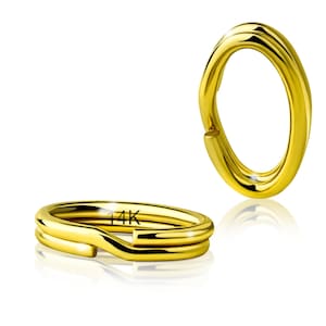 May include: A gold-toned 14K ring with a double-loop design. The ring is shown from two angles.