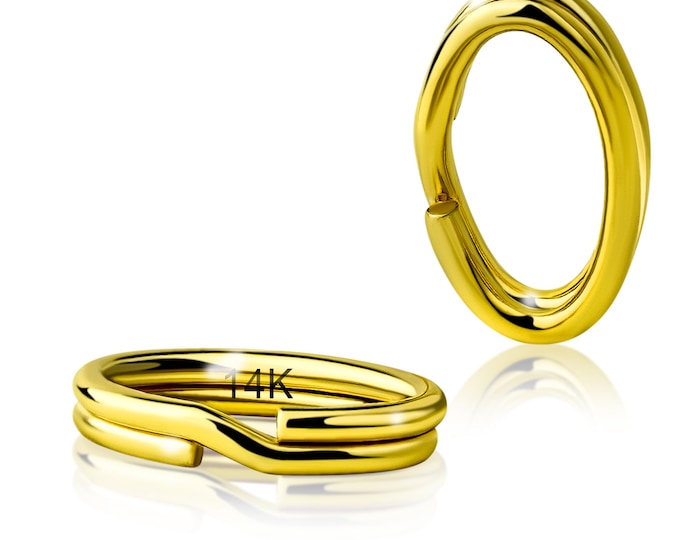 14K Gold Split Ring Yellow Gold Jewelry Connector, Two-Coil Spring Ring for Secure Attachment, Jump Ring Alternative, DIY Jewelry Findings