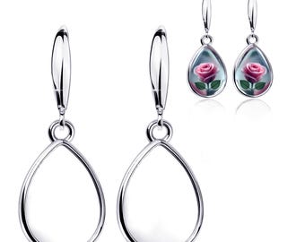 925 Sterling Silver Earring Blanks – 8x10 mm Pear Bezel Cup Base | Rhodium Plated Fine Jewelry Findings for DIY & Keepsake Earrings