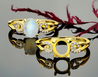 Silver Ring Blanks 7x9 mm 18 Cubic Zirconia Side Stones Gold Plated