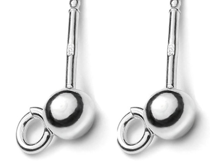Ear Pin With Ball Pair, 4 mm Diameter, 925 Silver