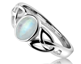 925 Silver Ring with Genuine Rainbow Moonstone, Labradorite, Amethyst, Lapis Lazuli, Rose Quartz, Opal lab , Oval 7x5 mm, Rhodium Plated