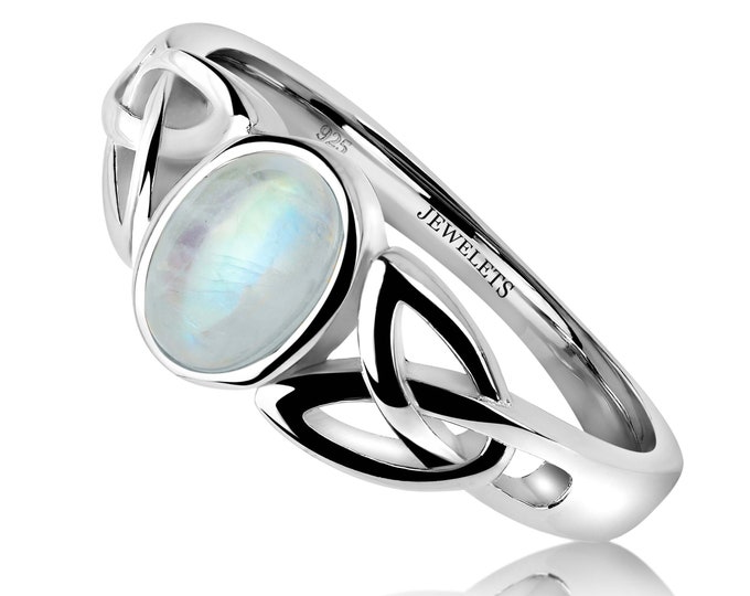 925 Silver Ring with Genuine Rainbow Moonstone, Labradorite, Amethyst, Lapis Lazuli, Rose Quartz, Opal lab , Oval 7x5 mm, Rhodium Plated