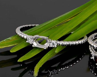 Sterling Silver Ring Blank – 6x4mm Mounting with CZ Side Stones | DIY Fine Jewelry Setting