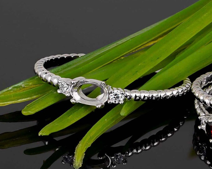 Silver Ring Blank 6x4 mm  Cubic Zirconia Side DIY Fine Jewelry Mounting