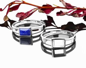 925 Silver Ring Blank Rectangular 5x7mm – Rhodium Plated Bezel Base | Minimalist Signet Style for DIY Gemstone or Cabochon Jewelry