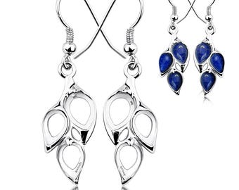 925 Sterling Silver Leaf Earring Blanks – Pear Cabochon Settings – 2 pcs 6x8 mm and 4 pcs 5x7 mm per Pair – Multi-Stone DIY Jewelry Bases
