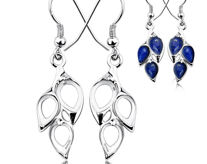 925 Sterling Silver Leaf Earring Blanks – Pear Cabochon Settings – 2 pcs 6x8 mm and 4 pcs 5x7 mm per Pair – Multi-Stone DIY Jewelry Bases