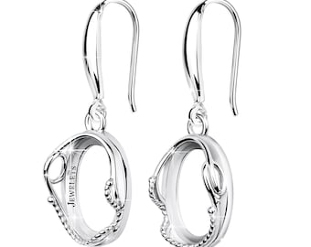 Silver Earrings Blank – 10×14 mm Base | Bezel Setting Mounting with Flexible Decorative Elements for Natural Stones