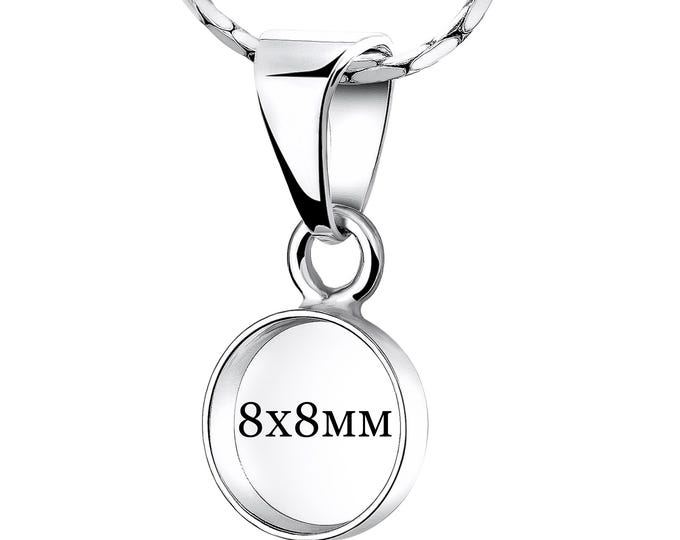 925 Silver Round 8mm Bezel Cup Dangle Pendant Blank– DIY Memory Jewelry, Breast Milk Keepsake, Resin Art Setting