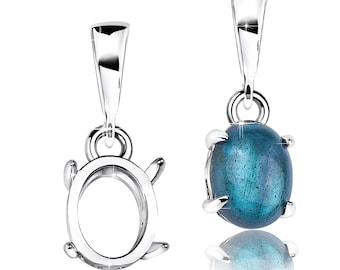 925 Sterling Silver 6×8 mm Pendant Blanks – Dangle Prong Setting for Cabochon | Fine Jewelry Base for Women