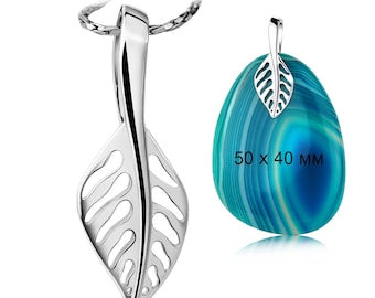 Reversible 925 Sterling Silver Pendant Bail with Leaf & Modern Design – Dual-Sided, Secure Pin, DIY Jewelry Making, Rhodium Plated