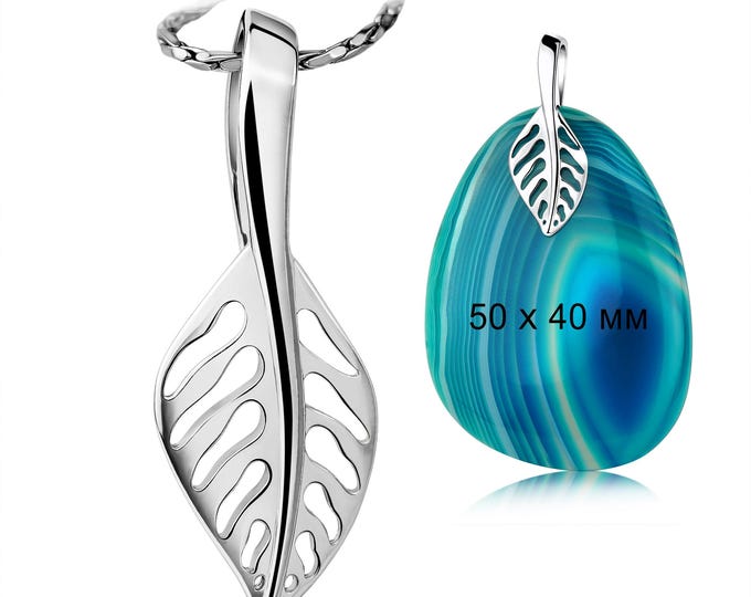Reversible 925 Sterling Silver Pendant Bail with Leaf & Modern Design – Dual-Sided, Secure Pin, DIY Jewelry Making, Rhodium Plated
