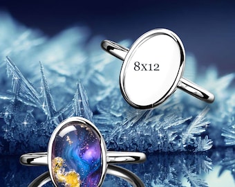 Bezel Cup 8x12 mm Ring Blank – Sterling Silver Oval  | Rhodium Plated Keepsake & Resin Art Jewelry Base | Minimalist Plain Style