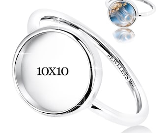 Bezel Cup 10 mm Ring Blank – Sterling Silver Round | Rhodium Plated Keepsake & Resin Art Jewelry Base | Minimalist Plain Style