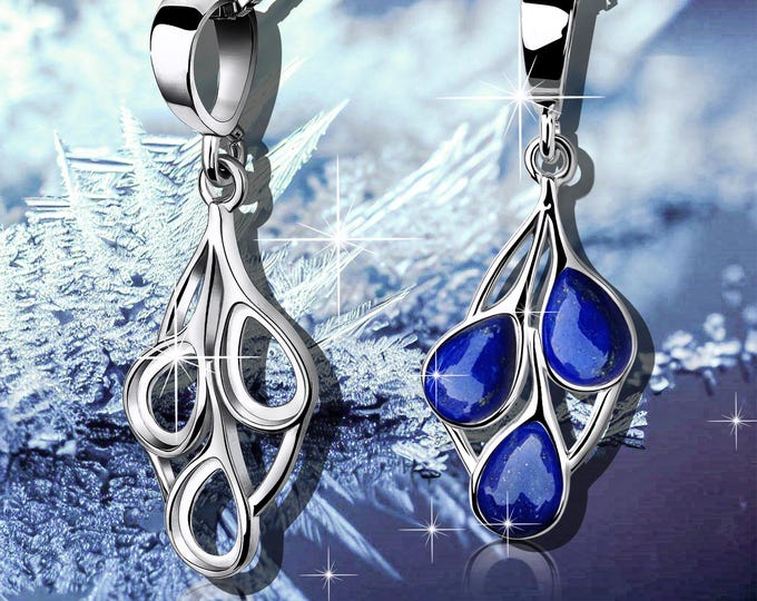 925 Sterling Silver Leaf Pendant Blank – 3 Pear (Teardrop) 6x4 mm Bezel Settings – Rhodium Plated Multi-Stone Cabochon Pendant Base