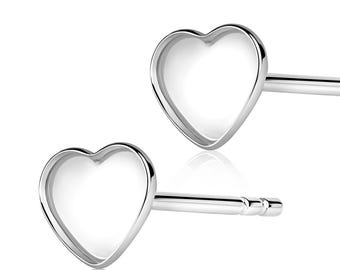 Silver Heart Earring Blanks, 1 Pair Bezel Cup Studs for Keepsake Jewelry, DIY Cabochon Earring Settings, Handmade Jewelry Supplies