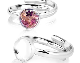 925 Sterling Silver 8mm Ring Blank – Round Bezel Cup – Adjustable Band for Keepsake Jewelry and Resin Art