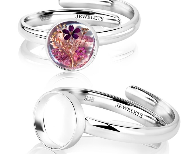 925 Sterling Silver 8mm Ring Blank – Round Bezel Cup – Adjustable Band for Keepsake Jewelry and Resin Art