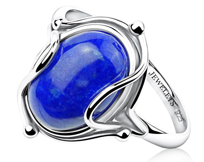 Lapis Lazuli Ring 925 Sterling Silver Vintage Oval 10x14mm Bezel Setting – Handmade Boho Statement Jewelry for Women