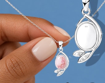 925 Sterling Silver 6x8mm Oval Bezel Cup Necklace Blank, Breast Milk Keepsake Pendant Setting, Two CZ Accents, 18 Inch Chain