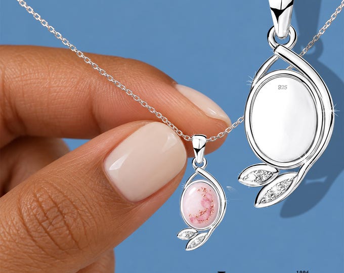 925 Sterling Silver 6x8mm Oval Bezel Cup Necklace Blank, Breast Milk Keepsake Pendant Setting, Two CZ Accents, 18 Inch Chain