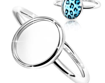 Sterling Silver 8×10 mm Ring Blank – Oval Bezel Cup | Rhodium Plated Keepsake & Resin Art Jewelry Base | Minimalist Plain Style
