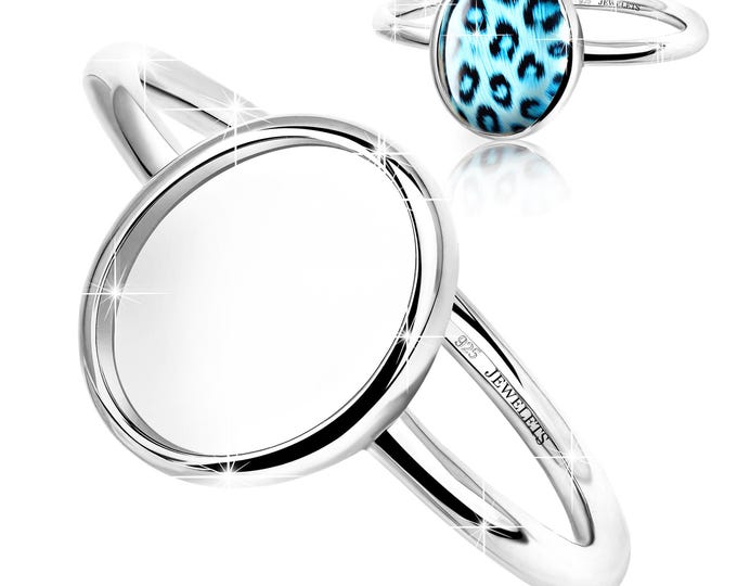 Sterling Silver 8×10 mm Ring Blank – Oval Bezel Cup | Rhodium Plated Keepsake & Resin Art Jewelry Base | Minimalist Plain Style