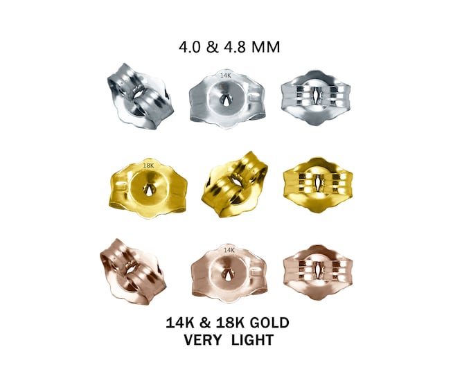 Solid Gold Ear Nuts, Earrings Stopper, 14K, 18K, Yellow Gold, White Gold, VERY LIGHT