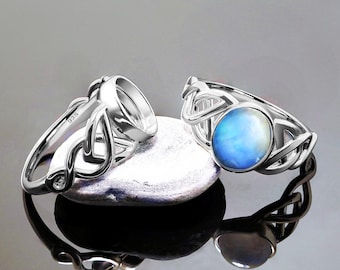 Silver Ring Blank 10x8 mm Celtic Theme 925 Rhodium Plated Bezel Setting Mounting