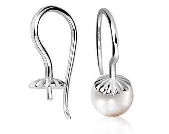 Sterling 925 Silver Ear Hook Pair – Earring Cap with Pin Hook Blank for Gemstone, Crystal, or Pearl Drops | DIY Jewelry Making