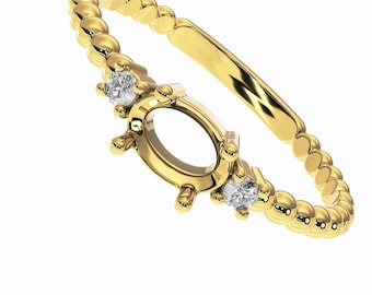 Silver Ring Blank 6x4 mm  Cubic Zirconia Side DIY Fine Jewelry Mounting Gold Plated