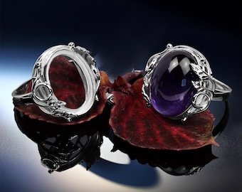 Silver Ring 13x18 mm Oval Blank – Rhodium Plated 925 Sterling Silver Bezel Setting Base | Cabochon Mounting for DIY Jewelry