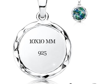 Sterling Silver 10mm Round Pendant Blank, Rhodium Plated Chunky Bezel Cup for Cabochons, Breast Milk and Resin Keepsakes