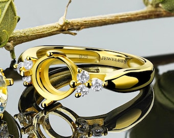 Silver Ring Blank 8mm Semi Mount DIY Jewelry Setting - Gold Plated Round Base with Jewelry Making Supplies for Custom Rings