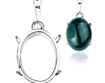 925 Sterling Silver 12x16 mm Pendant Blanks – Dangle Prong Setting for Cabochon | Fine Jewelry Base for Women