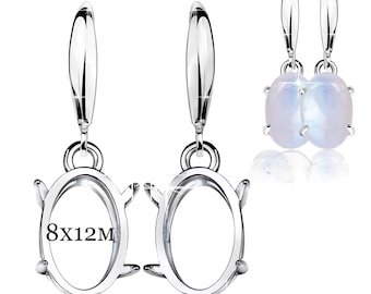 925 Sterling Silver 8×12 mm Earring Blanks – Cabochon Prong Setting Base | Fine Jewelry DIY Findings