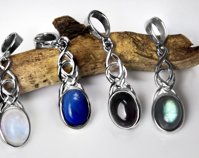 Gemstones Pendant with Labradorite, Lapis Lazuli, Black Onyx and Rainbow Moonstone, Silver 925