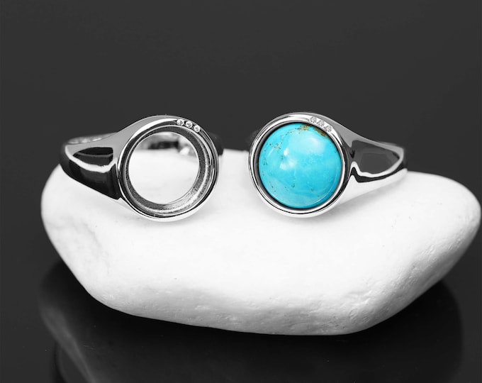 Ring Blank Base – Sterling Silver 925 – Round 12 mm Bezel Signet with 3 CZ – Aesthetic Ring Blank