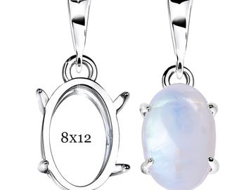925 Sterling Silver 8x12 mm Pendant Blanks – Dangle Prong Setting for Cabochon | Fine Jewelry Base for Women