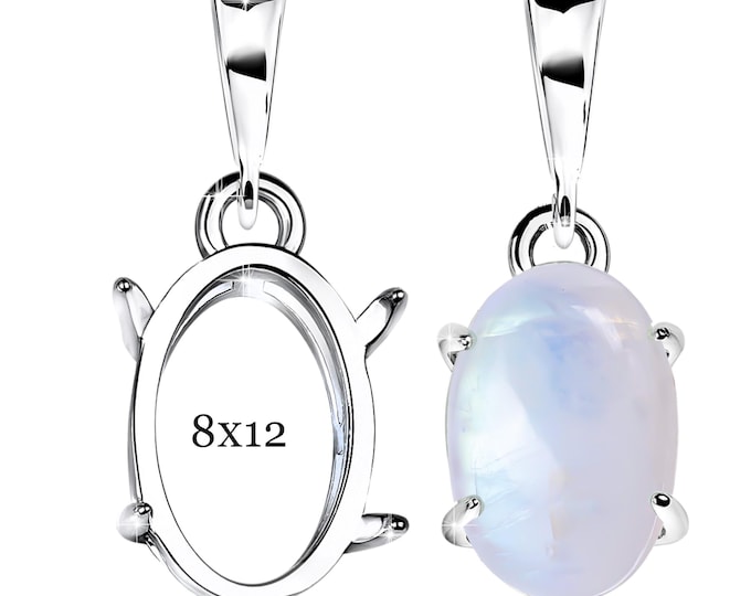 925 Sterling Silver 8x12 mm Pendant Blanks – Dangle Prong Setting for Cabochon | Fine Jewelry Base for Women