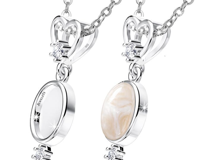Necklace Blank 6x8mm Bezel Cup, Rhodium Plated 925 Sterling Silver Pendant with 18 Inch Chain, Breast Milk Keepsake Cabochon Base
