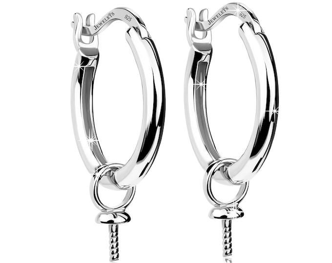 925 Sterling Silver Huggie Hoop Earring Blanks – Rhodium Plated Creole Earrings with Removable Pearl Peg – DIY Jewelry for Pearls