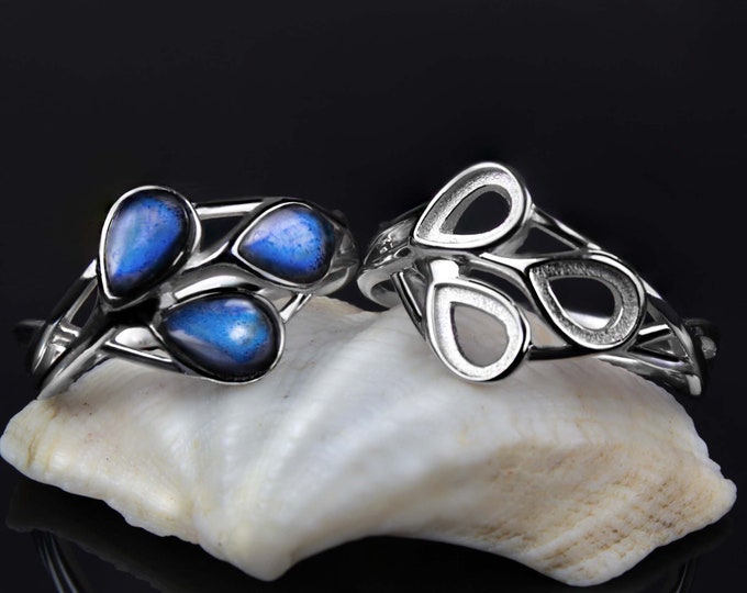 Ring Blank Sterling 925 Silver, Ring Base, Stone: Pear shape 6x4, Rhodium Plated, Bezel setting multi-stone ring,