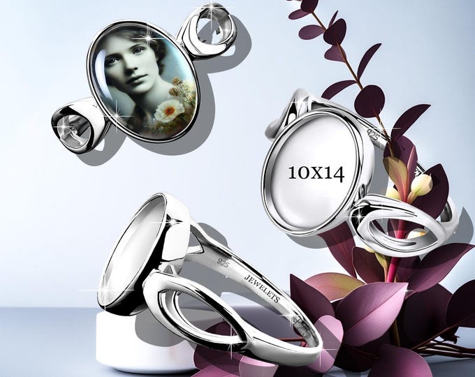 925 Sterling Silver 10x14 mm Bezel Cup Ring Blank – Solid Cathedral Style Base Mounting – Keepsake & Resin Art Jewelry Setting